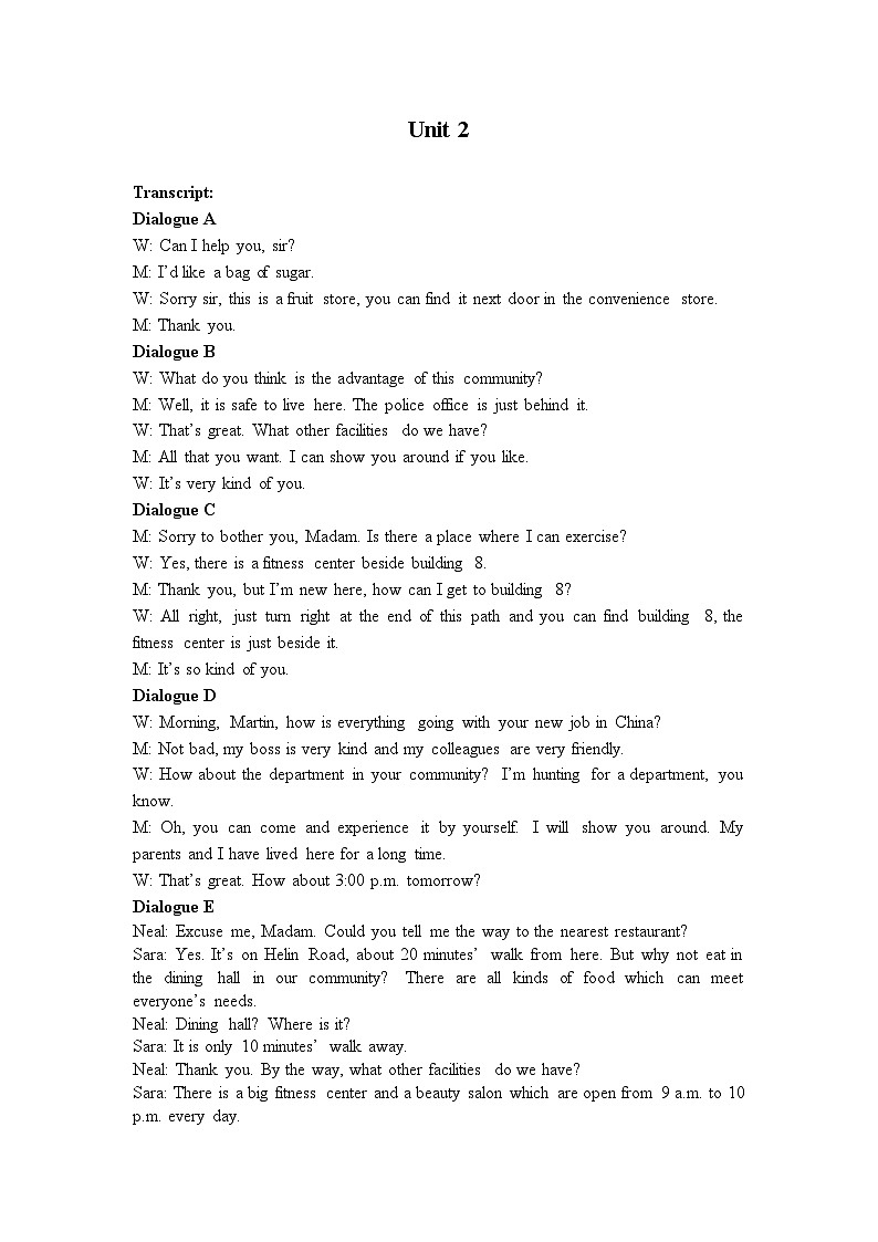 【中职专用】高中英语 高教版2021 基础模块3 Unit+2+Community+Life+单元测试题01