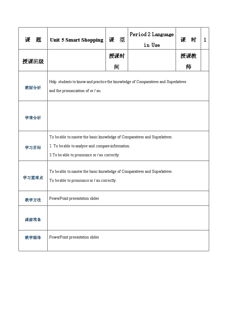 【中职专用】高中英语 语文版 2021 基础模块上册 Unit 5 Smart Shopping Period 2 Language in Use教案第1页