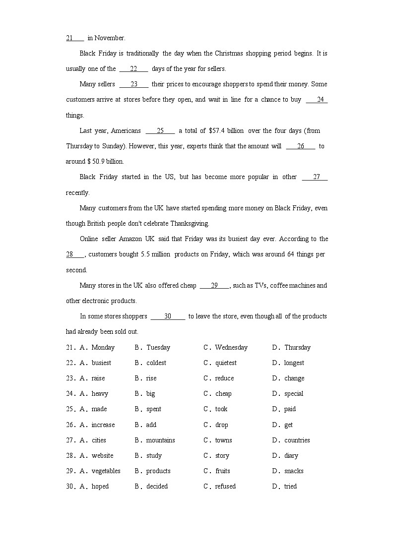 【单元检测】（高教版）2024中职高考英语 一轮复习 单元检测卷 基础模块三unit7-8单元测 原卷版第3页
