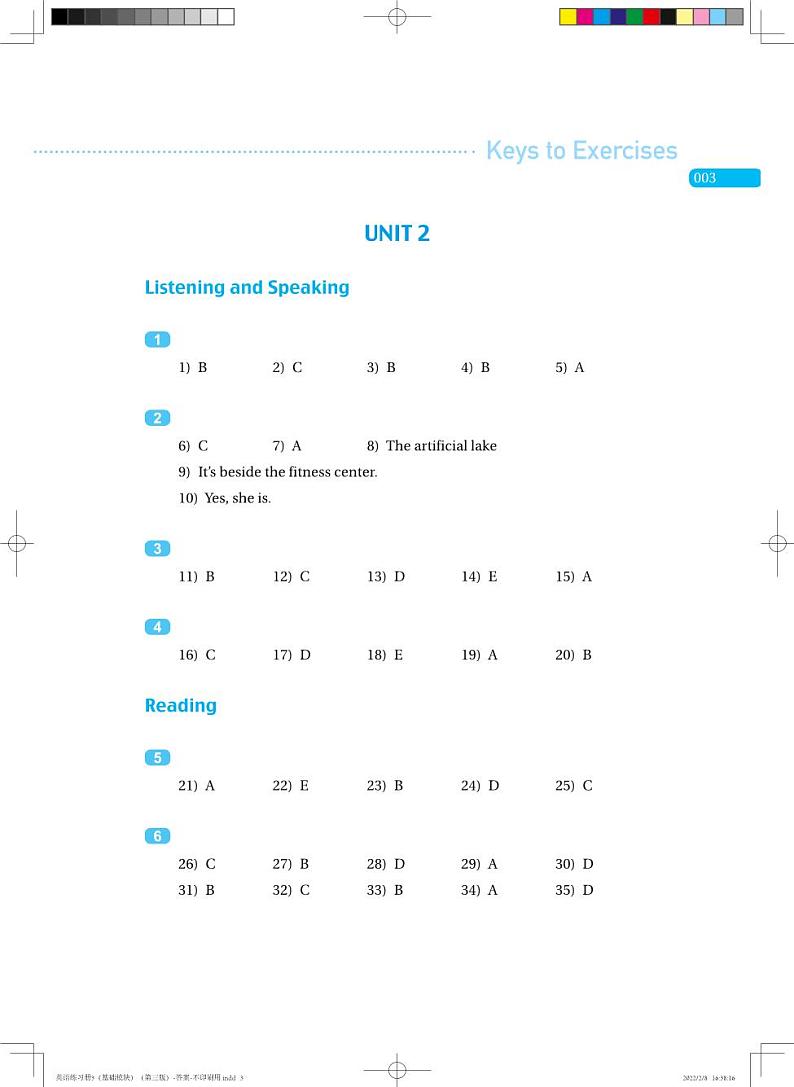 《英语练习册3 基础模块》Keys to Exercises第3页