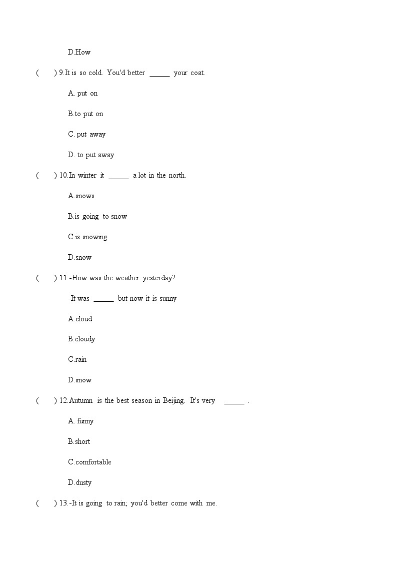 【寒假作业】中职英语 外研版 基础模块一 高一英语寒假提升 专题 04 Unit 3 综合复习（过关检测）-练习03