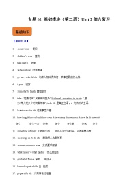 【寒假作业】中职英语 外研版 基础模块第二册  高二寒假提升专题 02  Unit 2 综合复习