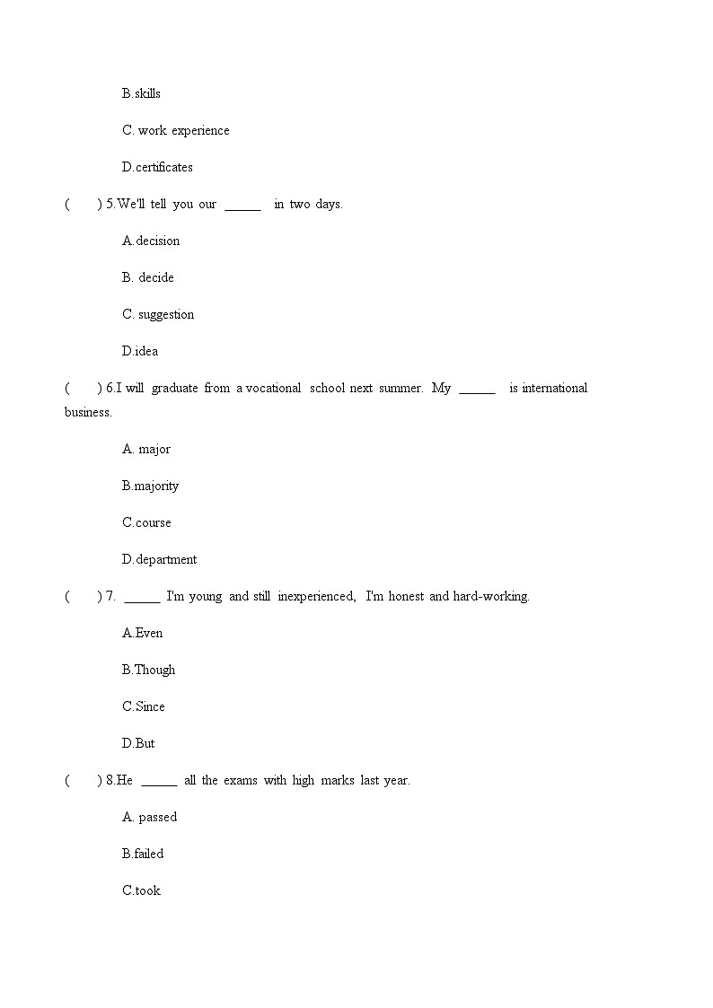 【寒假作业】中职英语 外研版 基础模块第二册  高二寒假提升专题 10  Unit 10 综合复习（过关检测）02
