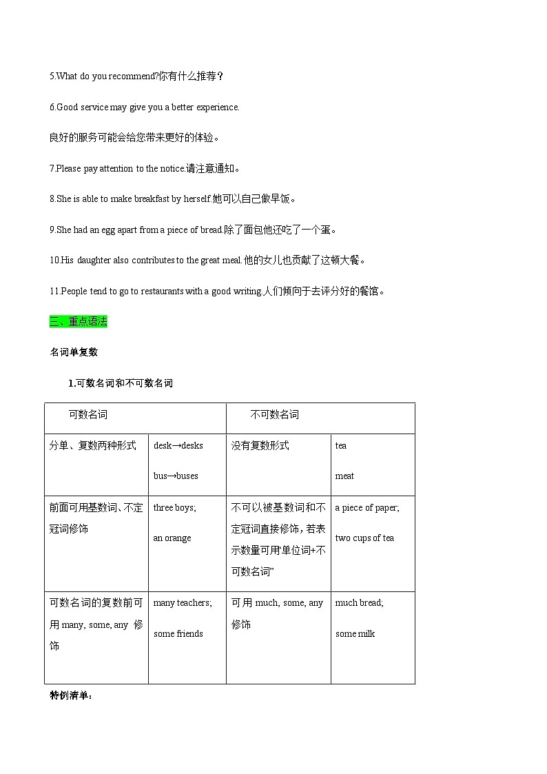 【寒假作业】中职英语 高教版2021 基础模块1 高一寒假提升 Unit6 Food and drinks知识清单02