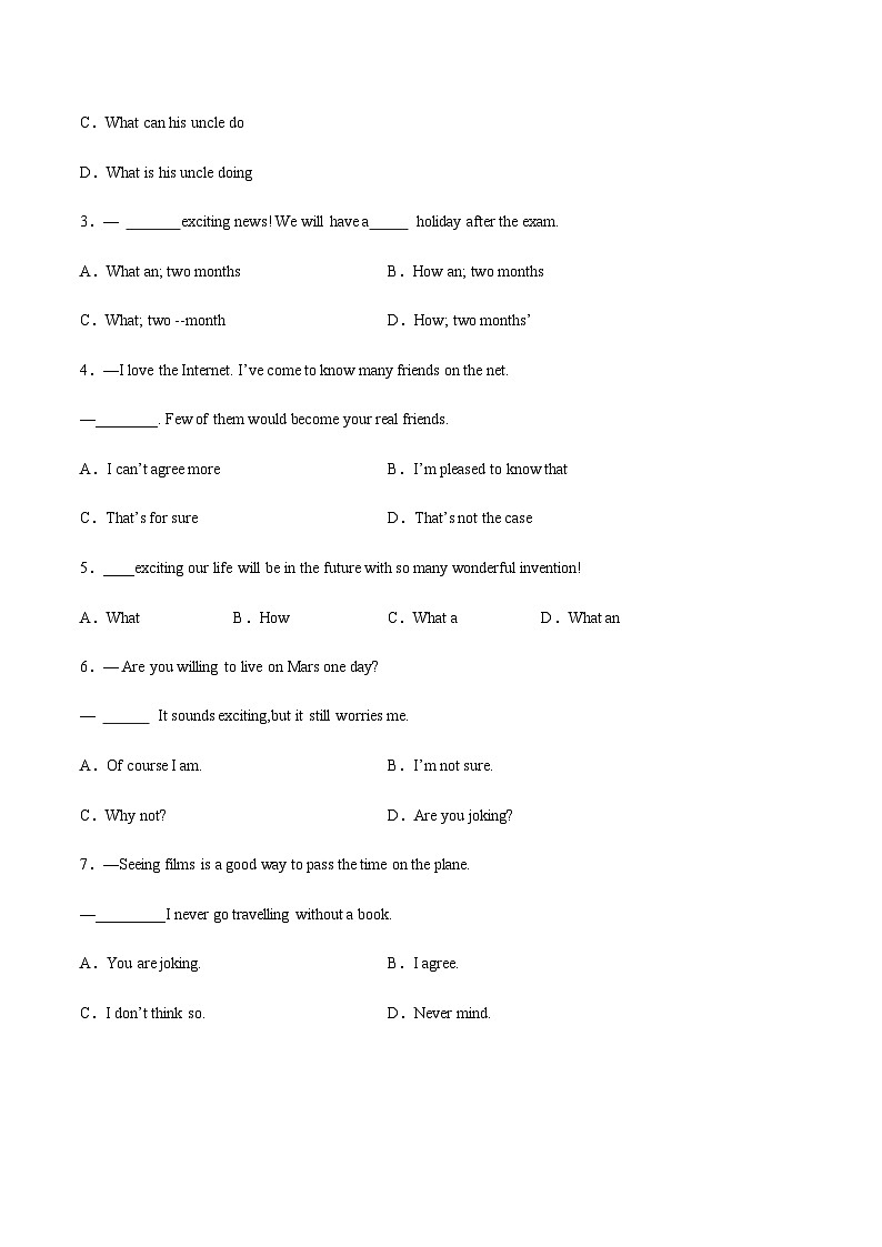 【寒假作业】中职英语 高教版2021 基础模块2 高二寒假提升 Unit4 Volunteer Work-练习.zip02