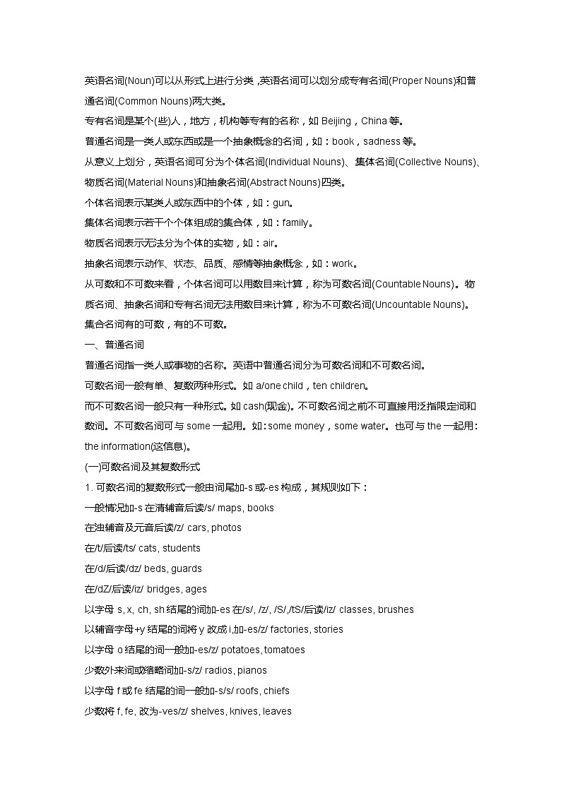 【备战2024中职高考】中职英语 二轮复习 语法 专题四 名词-讲解01