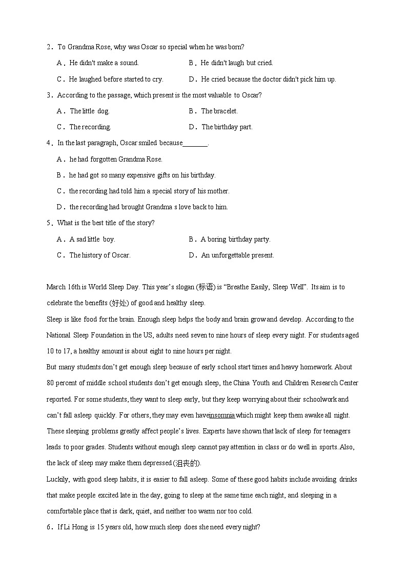【备注2024中职高考】中职英语 二轮复习 阅读专题训练 （七）节假日活动（含答案+解析）第2页