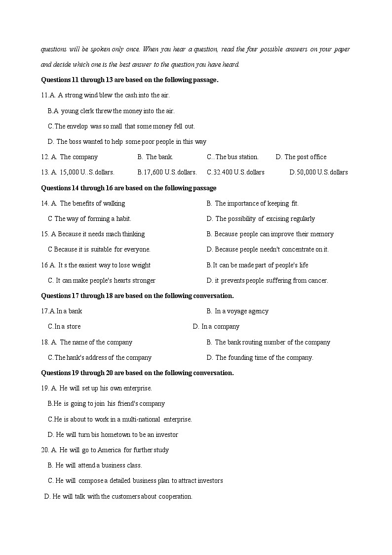 【备战2024年中职高考】中职英语 二轮复习之模拟卷（10）（含解析，含听力音频+材料）.zip02