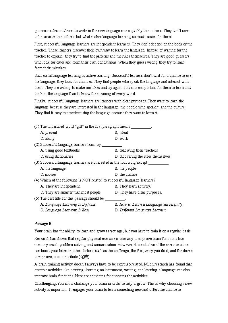 【单元检测】中职英语 高教版（2021）拓展模块Unit 1 Talking a Training Course 单元测试卷（含听力文稿+音频）02