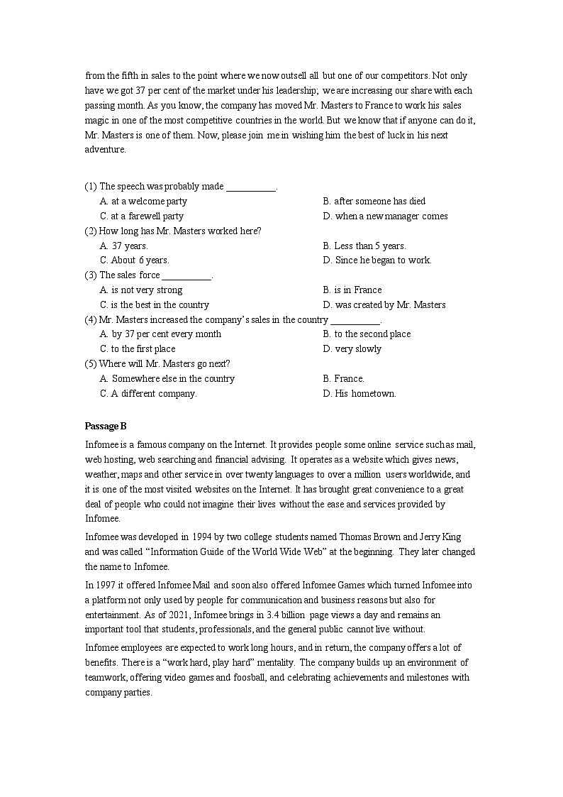 【单元检测】中职英语高教版（2021）拓展模块Unit 4 Corporate Culture 单元测试卷（含听力文稿+音频）02