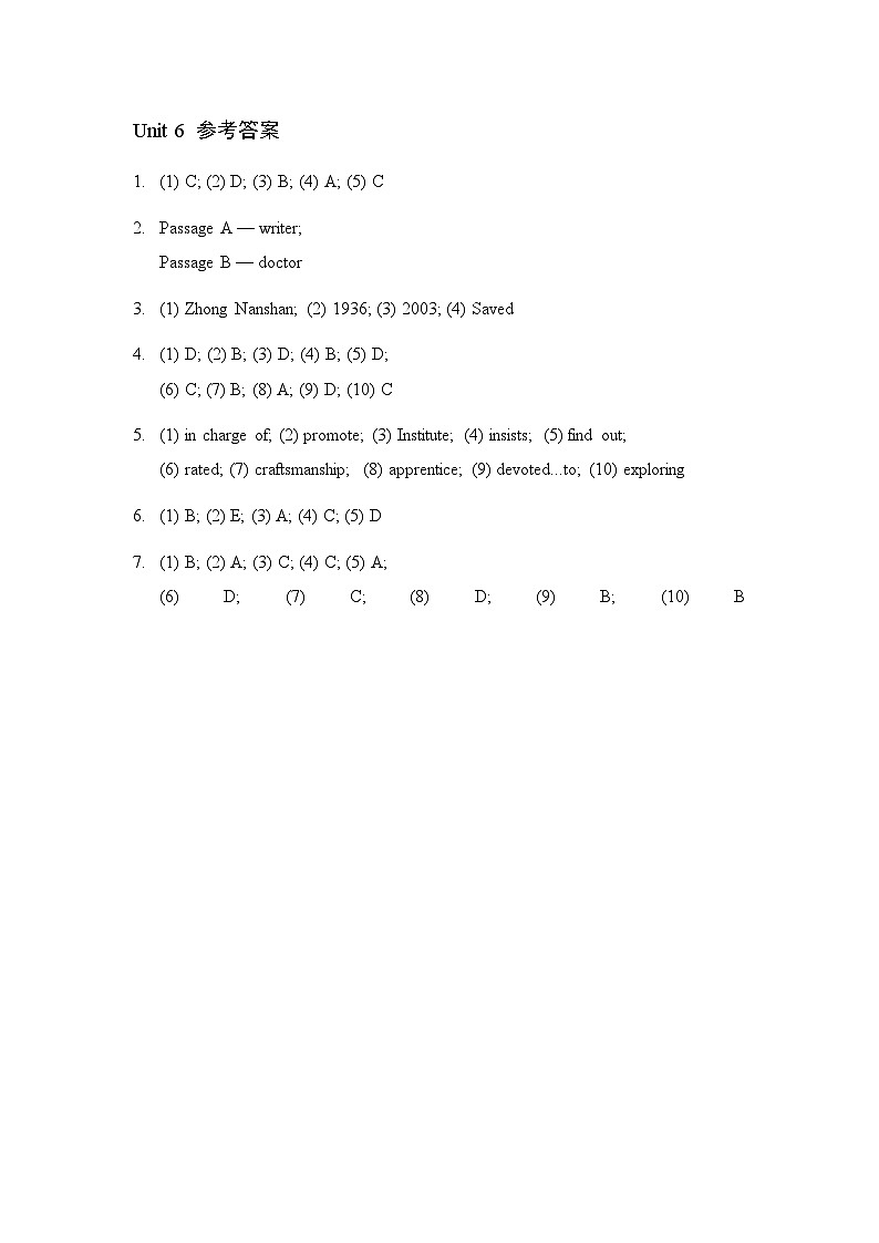 【单元检测】中职英语高教版（2021）拓展模块 Unit 6 Carrying Forward Craftsmanship 测试卷（含听力文稿+音频）01