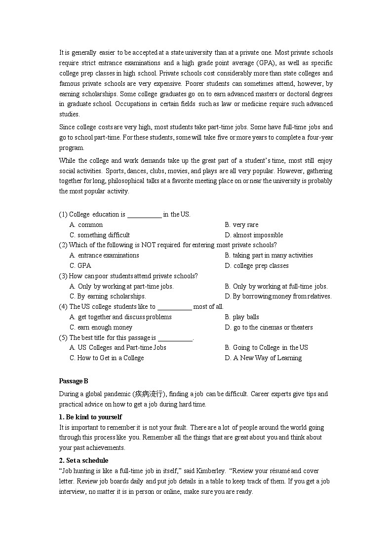 【单元检测】中职英语高教版（2021）拓展模块Unit 8 Making a Career Plan 单元测试卷（含听力文稿+音频）02