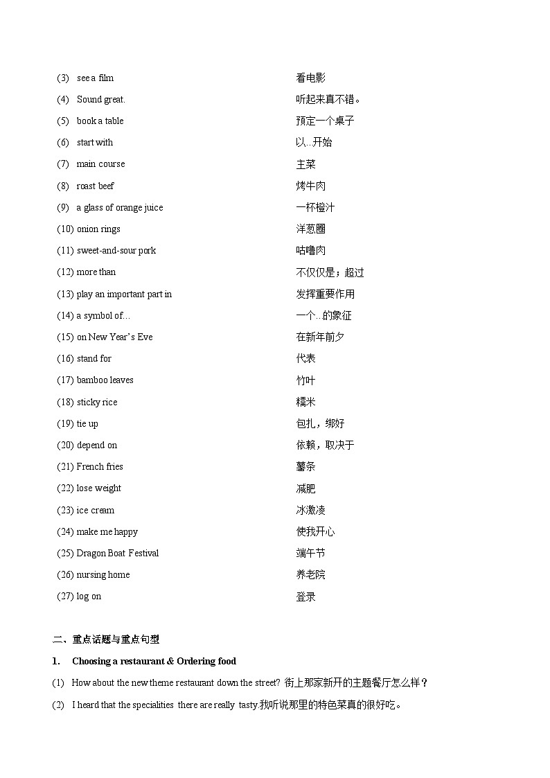 【讲练结合】中职英语 外研版2021 基础模块1 Unit 6 Not Just Tasty（知识串讲+跟踪练习）02