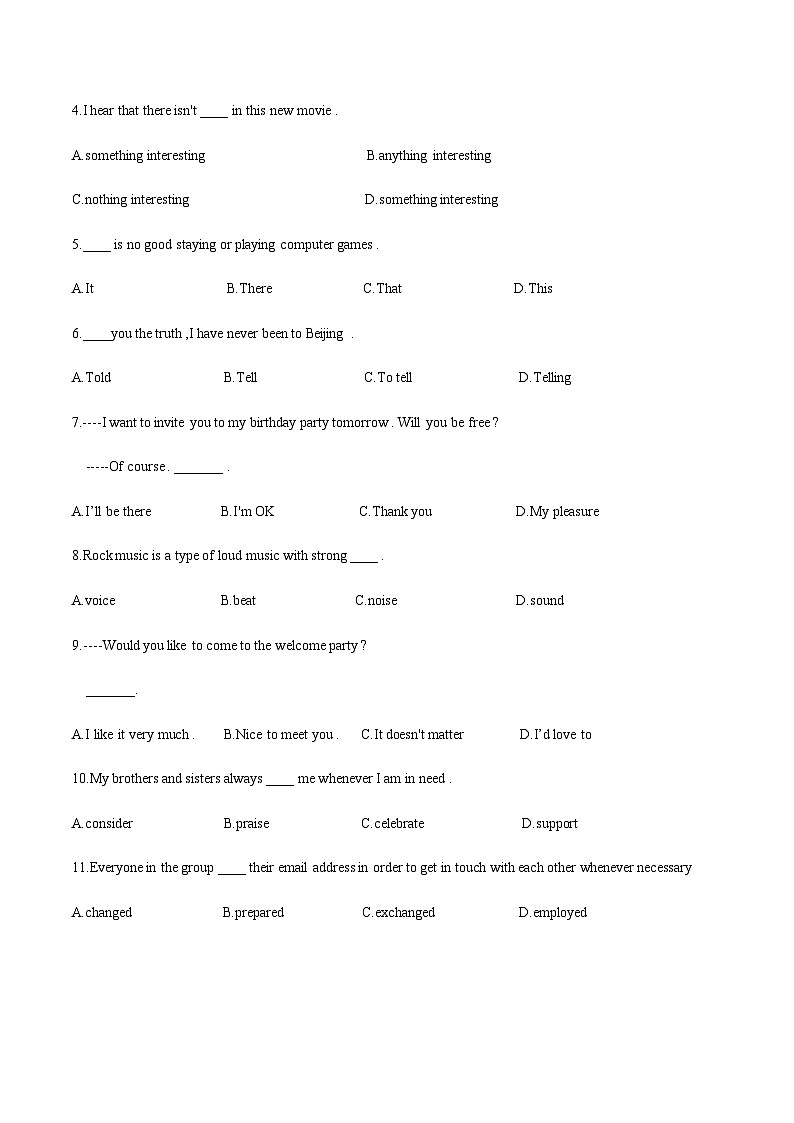 【单元测试】中职英语 高教版2021 基础模块1 Unit 5 Celebrations !原卷版第2页