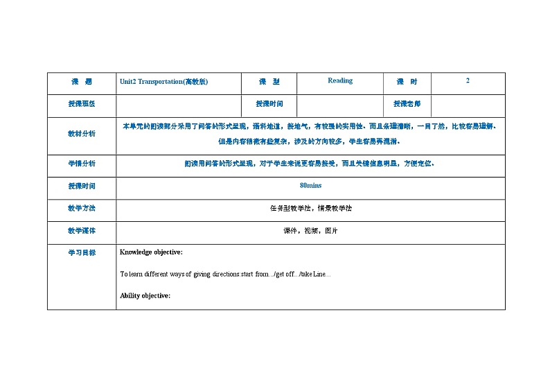 中职英语 高教版2021 基础模块1 Unit2 Transportation课件+教案+课时练（多课时）01