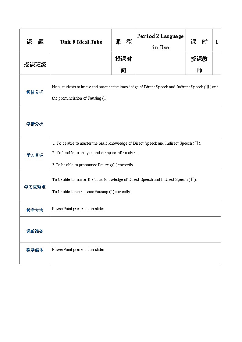 【同步备课】中职英语语文版2021基础模块2 Unit 9 Ideal Jobs  课件+教案+练习（多课时）01