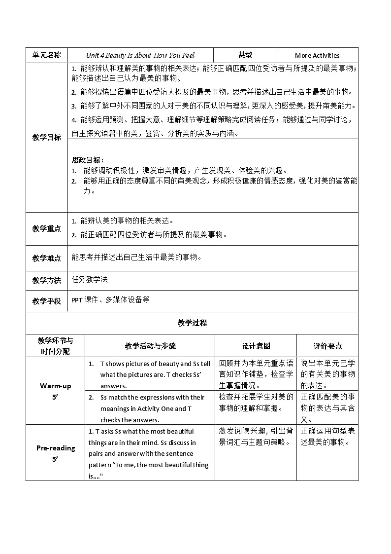 【教师必备】中职英语外研版2021拓展模块 U4教案（多课时）01