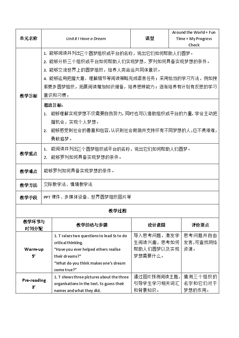 【教师必备】中职英语外研版2021拓展模块 U8教案（多课时）01