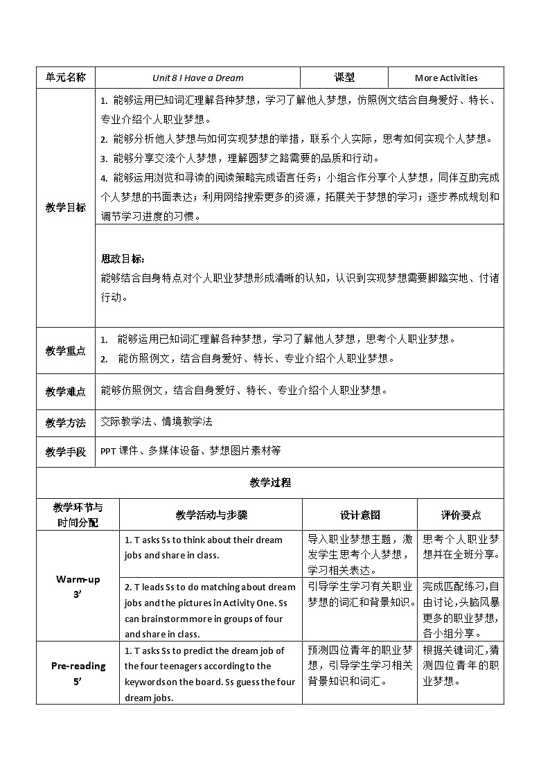 【教师必备】中职英语外研版2021拓展模块 U8教案（多课时）01
