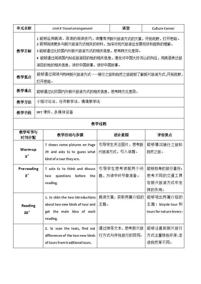 【教师必备】中职英语外研版2021职业模块（服务类）U4 教案01
