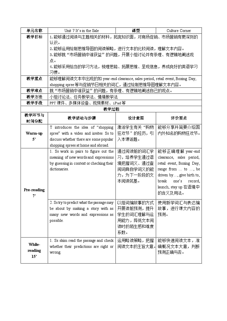 【教师必备】中职英语外研版2021职业模块（服务类）U7 教案01