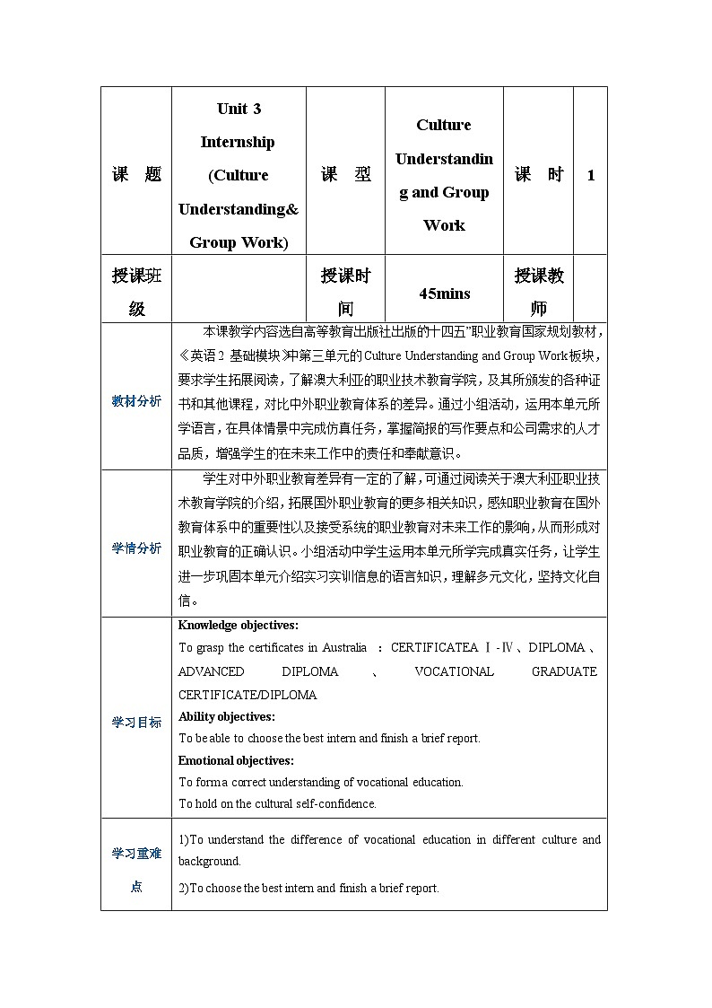 高一英语（高教版2021版基础模块2）Part6 Unit3 Internship 课件+教案01