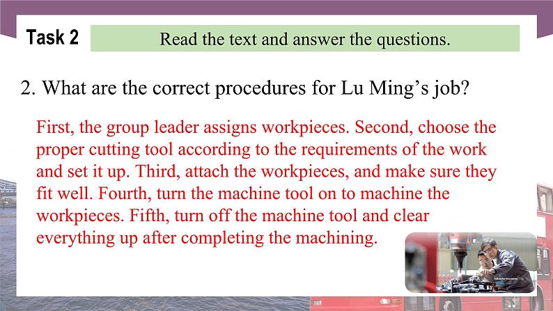 Unit 3 Follow the Procedures 第2课时  Reading & Writing 高二英语（外研版2021职业模块工科类）课件+教案+同步练习含答案07
