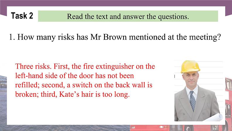 Unit 4 Workplace Safety  第2课时  Reading & Writing 高二英语（外研版2021职业模块工科类）课件+教案+同步练习含答案06