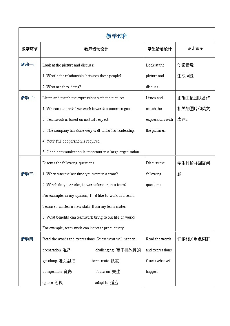 Unit 6 It’s All About Teamwork 第1课时  Listening & Speaking 高二英语（外研版2021职业模块工科类）课件+教案+同步练习含答案02