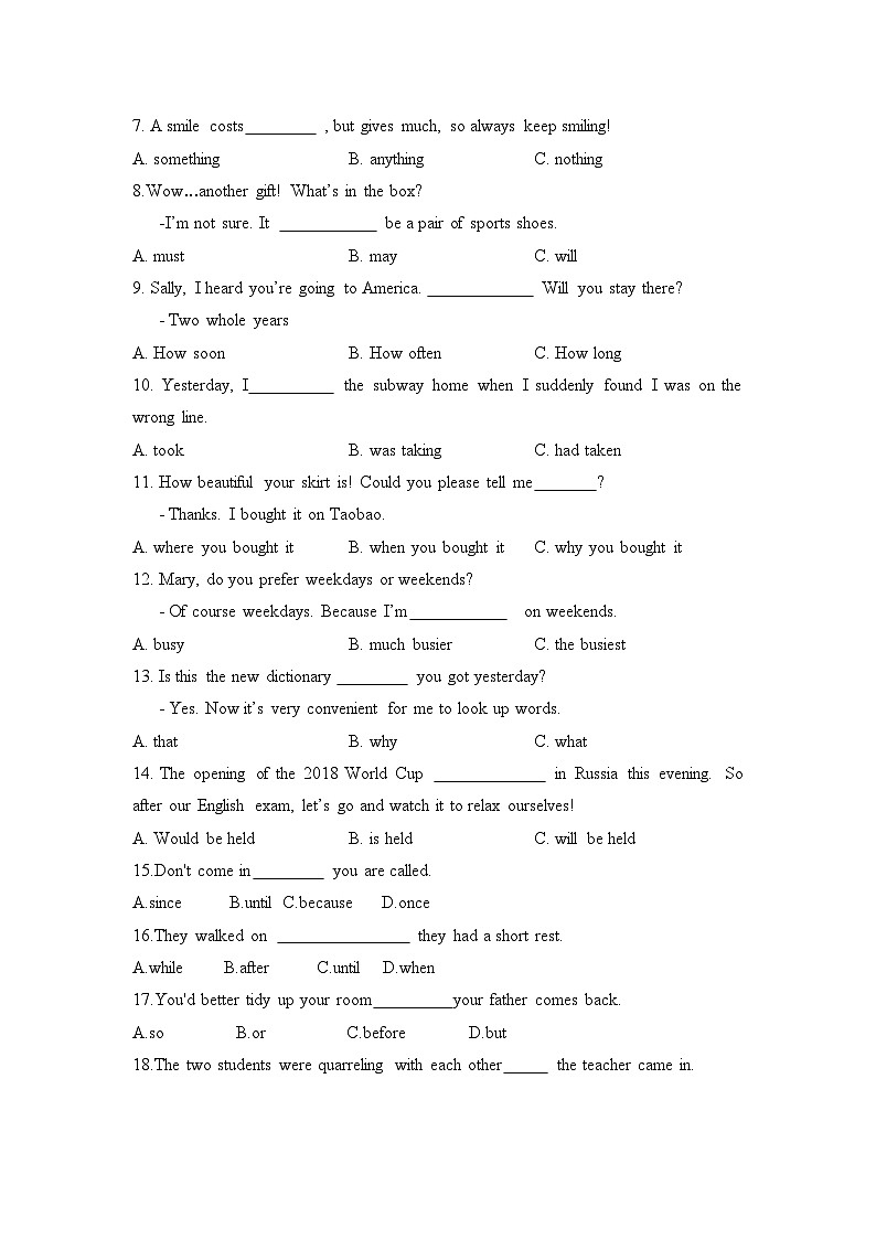 【单元测试】 中职英语外研版2021基础模块6单元测试卷（含答案）第2页