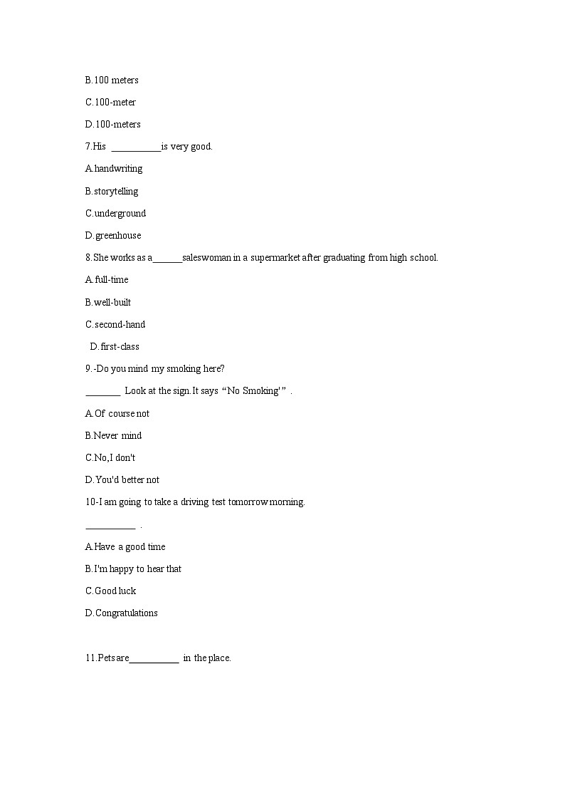 【单元测试】 中职英语外研版2021基础模块2 Unit8测试卷（含答案）02