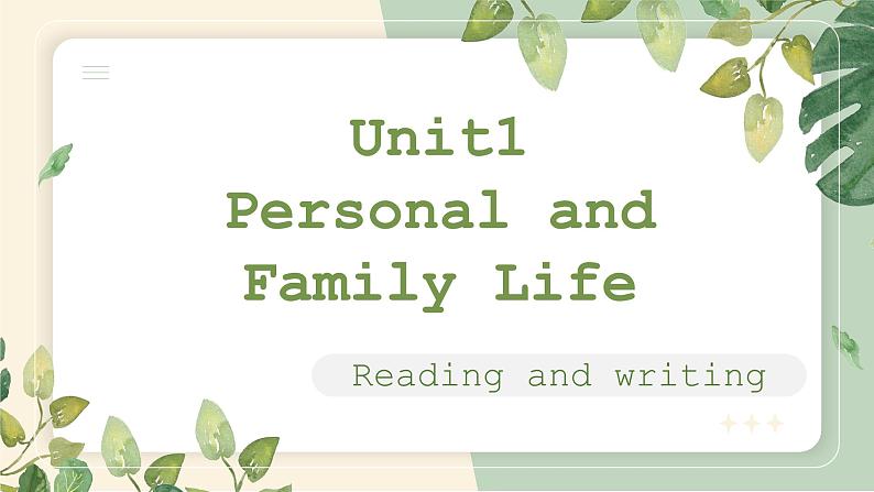 部编高教版2021中职英语基础模块1 Unit1Personal and Family Life  Reading and Writing 课件01