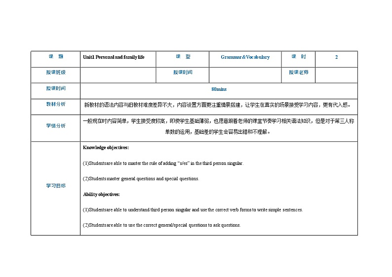 Part03  Unit1 Personal and family life教案-【中职专用】高一英语同步精品课堂（高教版2021·基础模块1）01