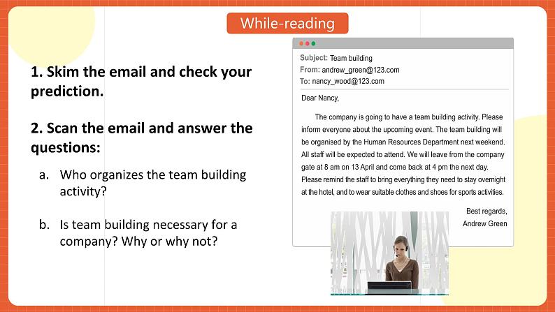 中职英语外研版2021职业模块（服务）Unit 1 Period 2《reading and writing》课件04