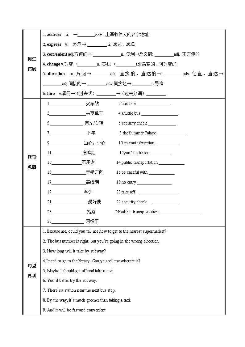 基础模块 1 Unit 2 Transportation 单元知识梳理-【中职适用】2025年高考英语一轮复习教材全面梳理（高教版2023修订版）第2页