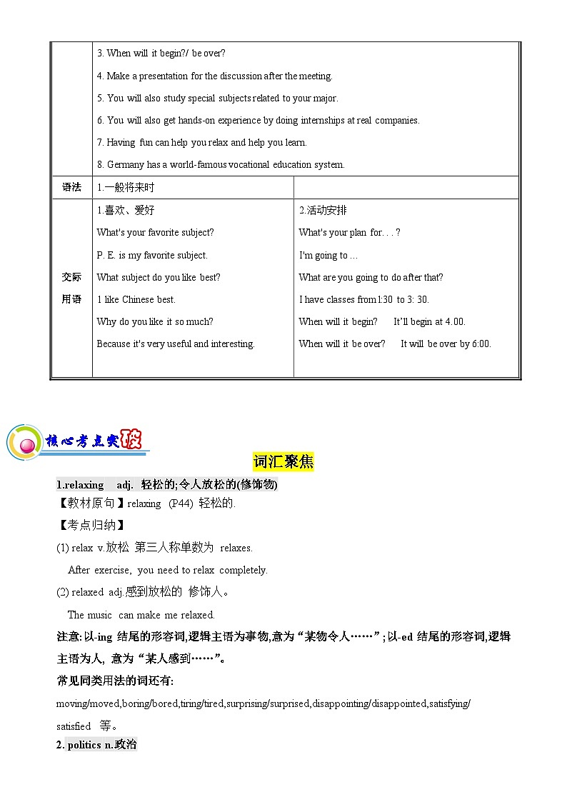 基础模块 1 Unit 4 School life 单元知识梳理-【中职适用】2025年高考英语一轮复习教材全面梳理（高教版2023修订版）02