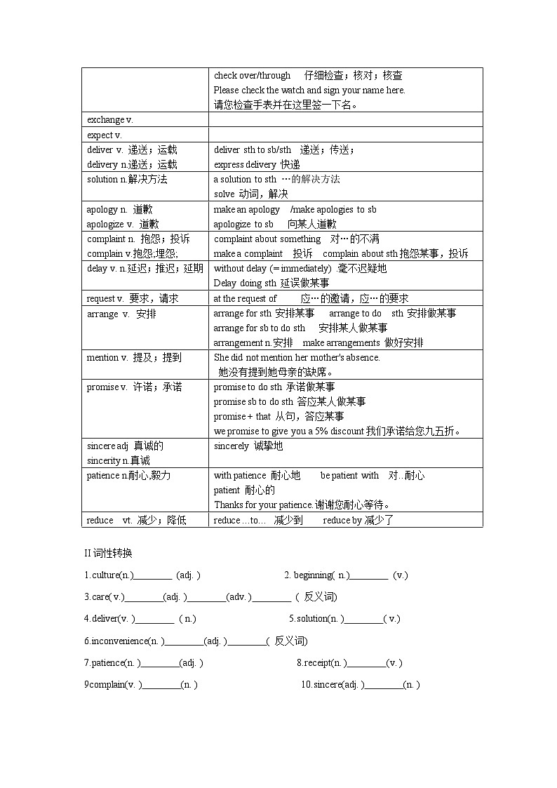 基础模块3 Unit4 Customer Service知识讲解-2025年中职高考英语一轮复习讲练测（高教版2023修订版·全国通用）02