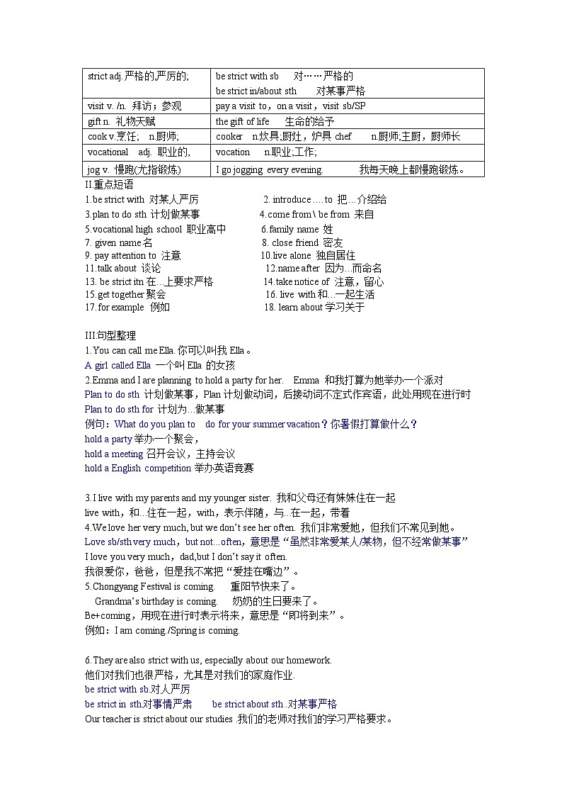 基础模块1Unit1Unit 1 Personal and Family Life知识讲解-2025年中职高考英语一轮复习讲练测（高教版2023修订版·全国通用）02