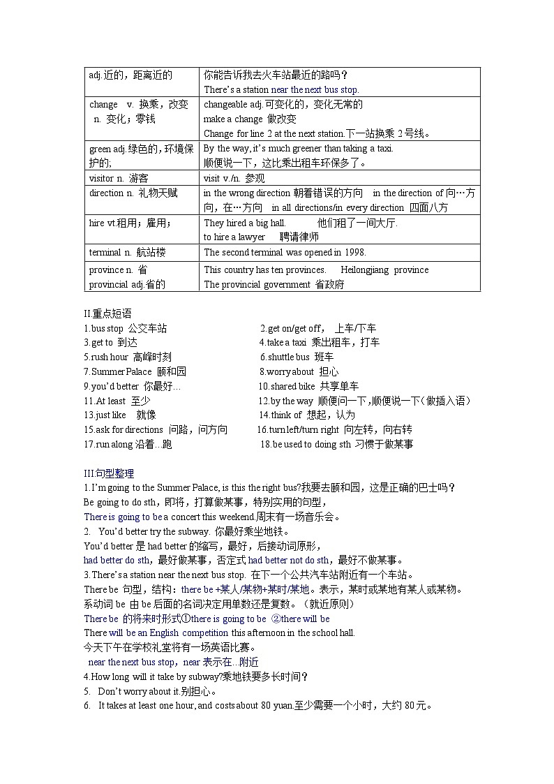 基础模块1Unit2 Trasportation知识讲解 2025年中职高考英语一轮复习讲练测（高教版2023修订版·全国通用）02
