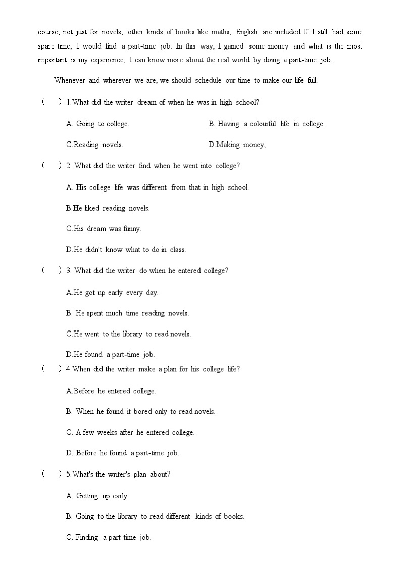 中职英语外研版（2021）基础模块2 Unit 2 第3课时 Reading and Writing 2 同步练习（原卷）第3页