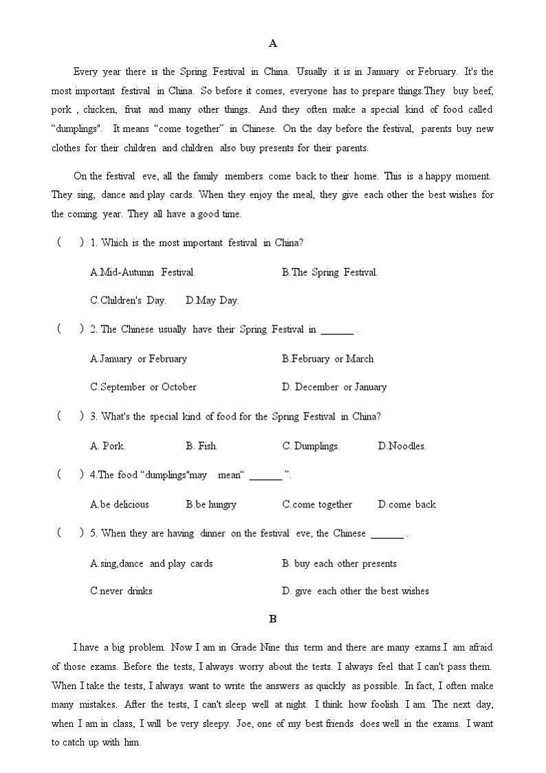 中职英语外研版（2021）基础模块2 Unit 5 第3课时 Reading and Writing (2) 同步练习（原卷）第2页