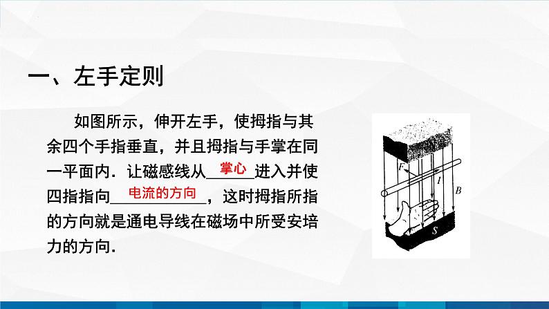 中职物理 高教版 机械建筑类 同步备课 第四节  磁场对电流的作用（课件）03