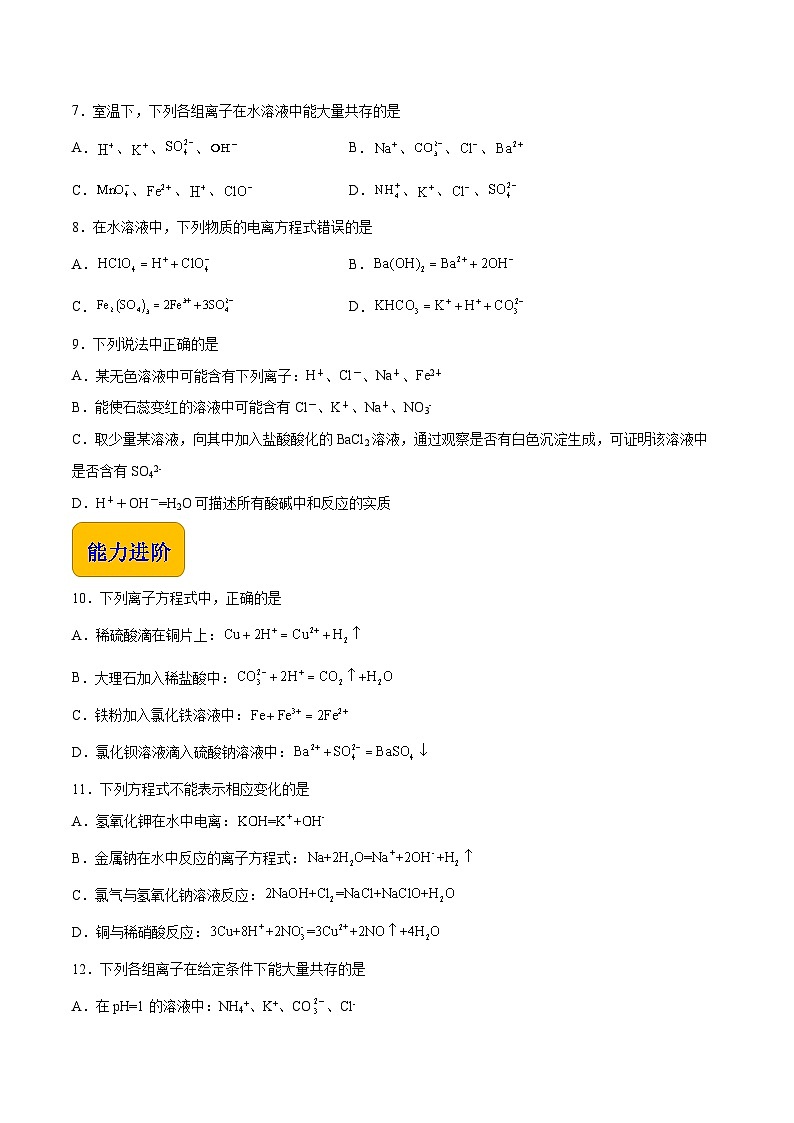 主题三 第三节 离子反应和离子方程式（习题）-【中职专用】高中化学同步精品课堂（高教版2021·农林牧渔类）（原卷版）第2页