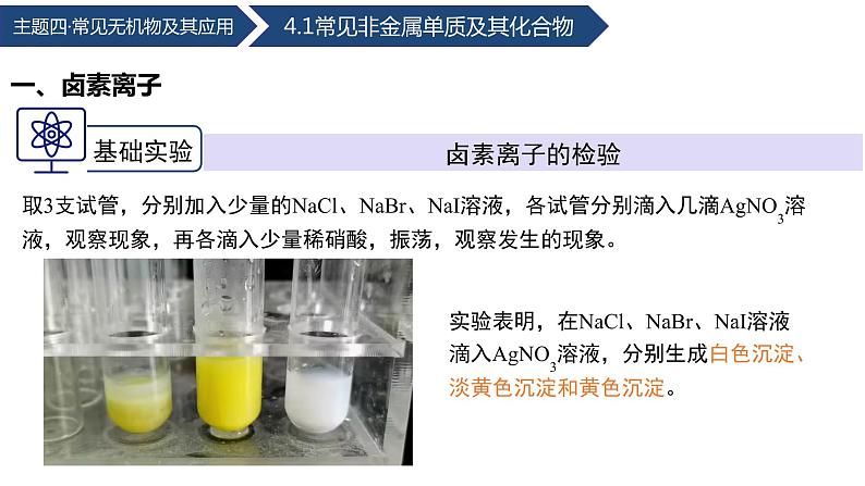 中职化学 高教版2021 农林牧渔类 同步课堂 主题四 第三节 常见阴阳离子的检验（课件）06