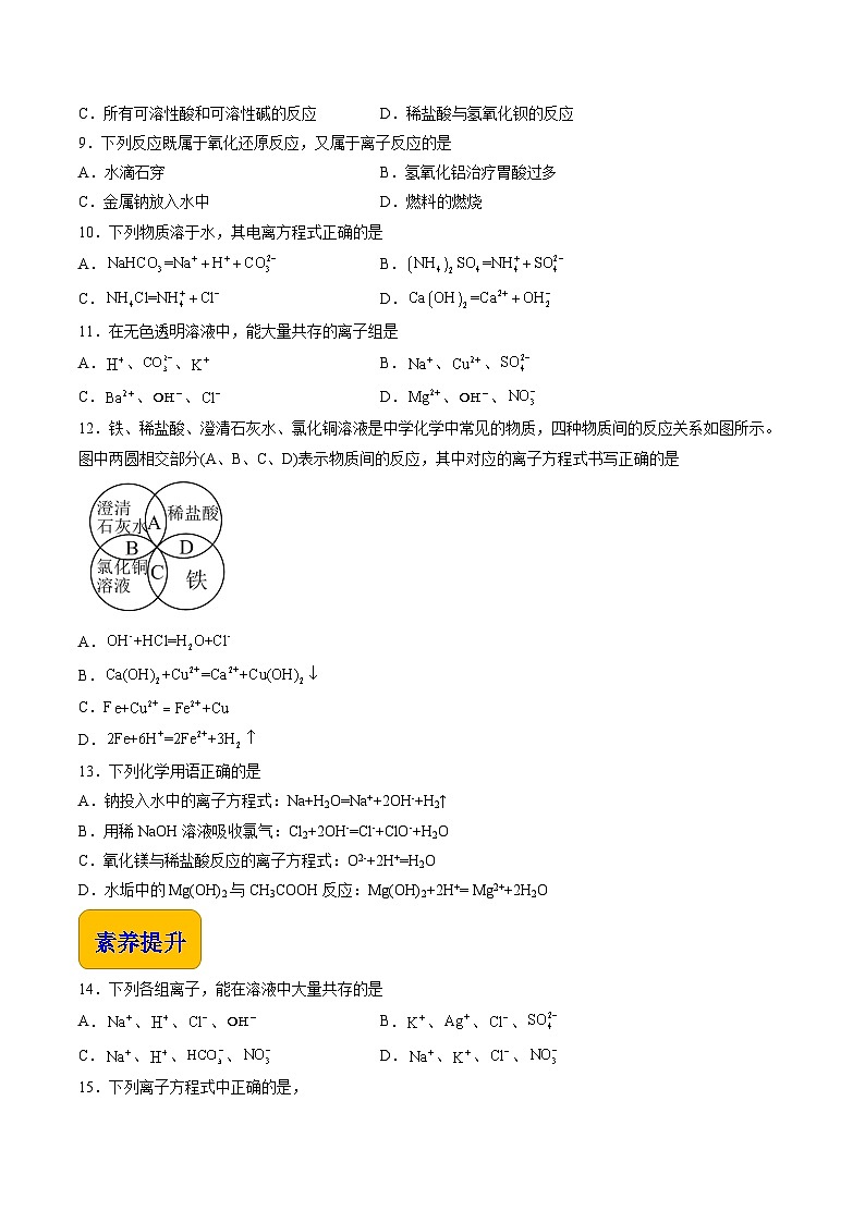 3.4 离子反应和离子方程式（练习）-【中职专用】高中化学同步精品课堂（高教版2021·通用类）（原卷版）第2页