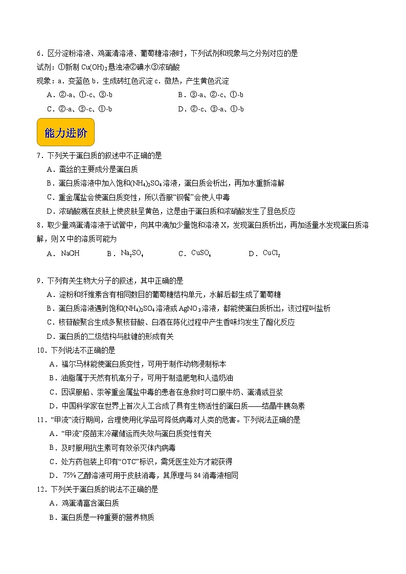 6.2 蛋白质（练习）-【中职专用】高中化学同步精品课堂（高教版2021·通用类）02