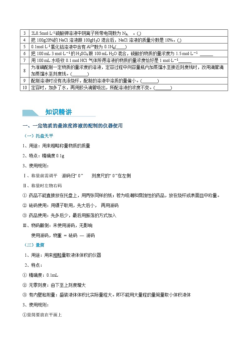 【领跑 百分百】第15讲 物质的量浓度-2024年初升高化学衔接讲义（人教版2019）（原卷版）第3页