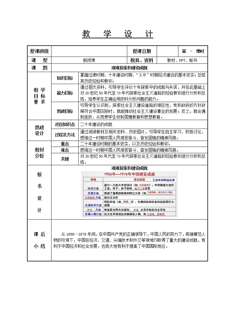 第24课 艰难探索和建设成就教学设计-高教版中职高一中国历史全一册第1页