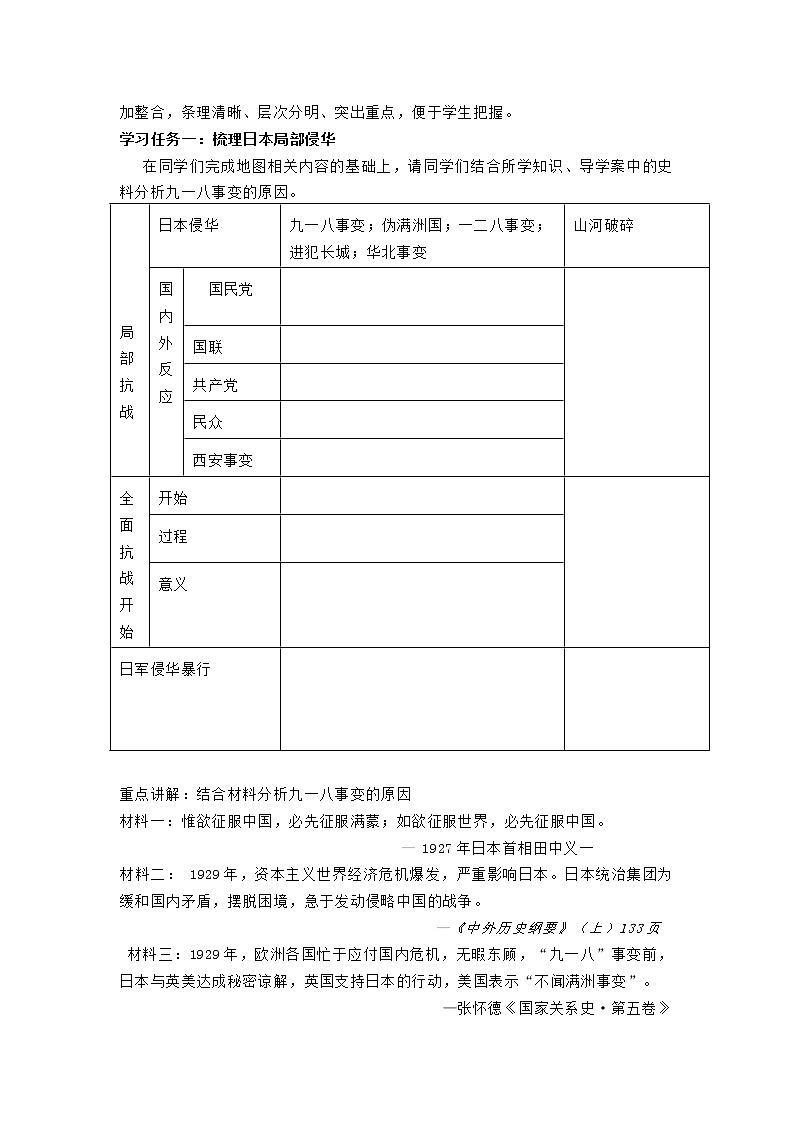 第19课 从局部抗战到全面抗战 教案 --2022-2023学年高教版中职高一历史全一册03