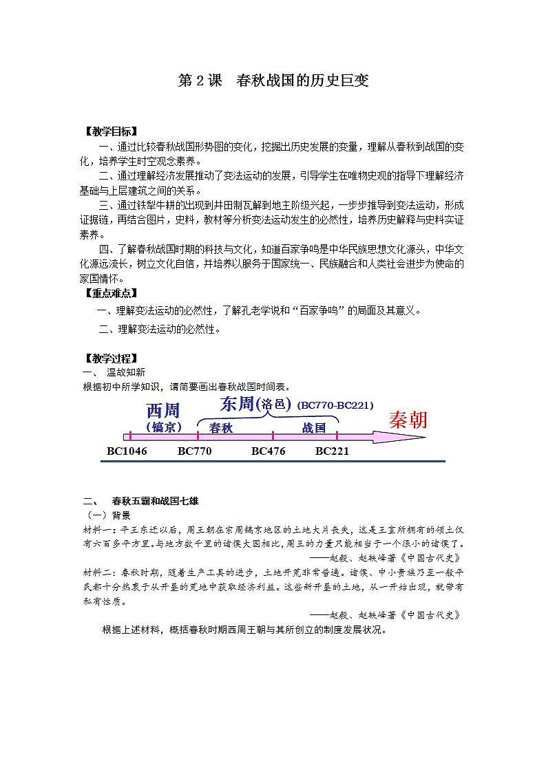 【中职专用】统编版中国历史第2课《 春秋战国的历史巨变》课件+教案01